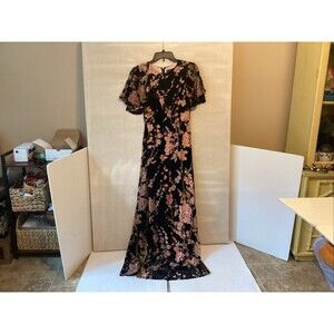 modcloth dress XS soirée saunter velvet burnout sleeve black/pink